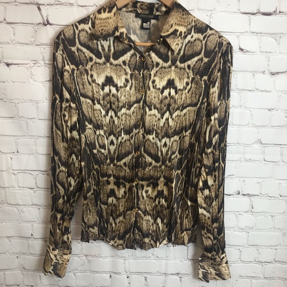 Roberto Cavalli Animal Print 100% Silk Blouse - Picture 2 of 8